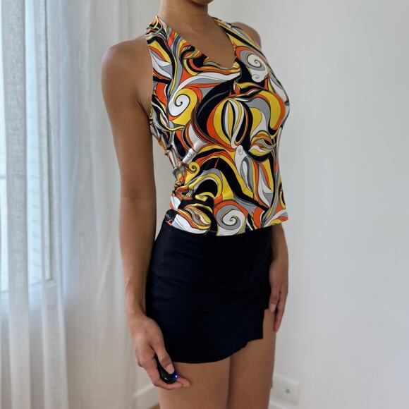 Vintage 90s Psychedelic Halter Top with Open Back (XS/S) - Picture 1 of 8